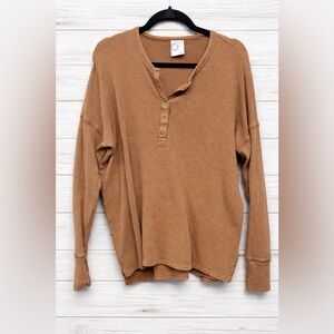 aerie Waffle Knit Henley Top in Camel